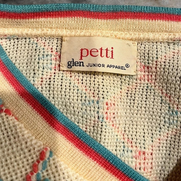 Vintage Popcorn Knit V Neck Sweater Pink Blue Cream Small - Picture 3 of 7